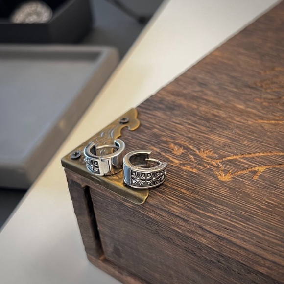 Chrome Hearts Other - Chrome Hearts Silver Floral-Engraved Hoop Earrings